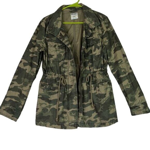 Old Navy Jacket Camo Women Medium Green Military Cargo Utility Drawstring Pocket - Picture 2 of 10